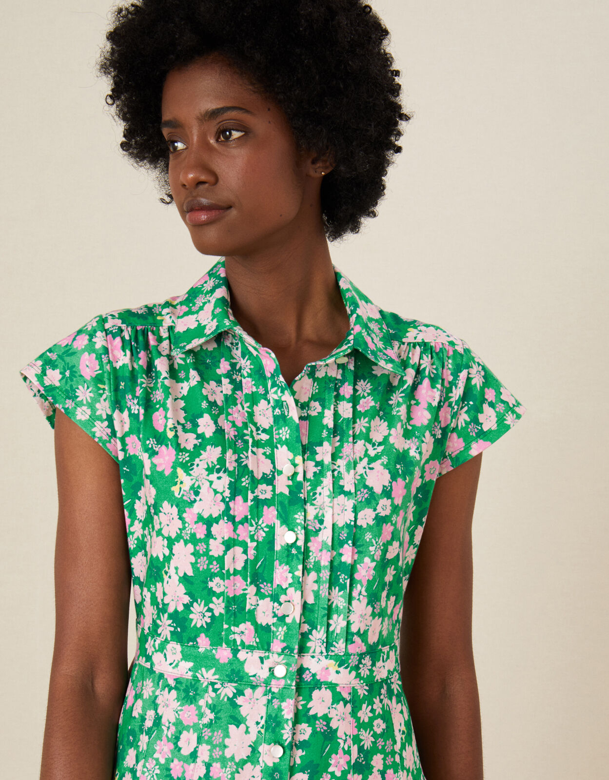 Ditsy Floral Jersey Shirt Dress Green ...